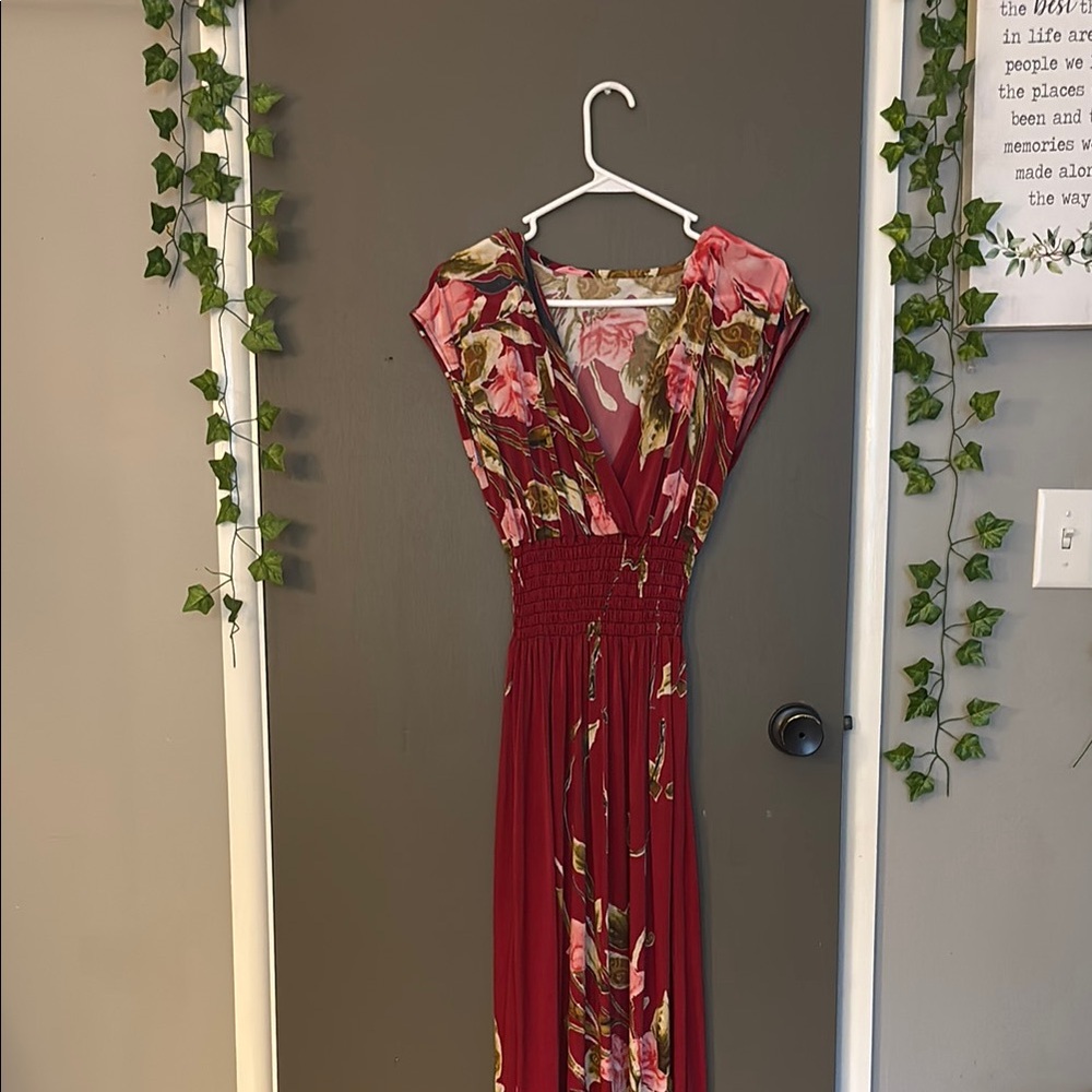 SHEIN Red Flutter Sleeve Wrap Maxi Dress
